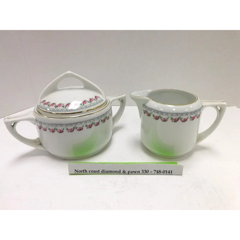 Vintage Porcelain Sugar & Creamer Dish Czecho-Slov Floral DW687